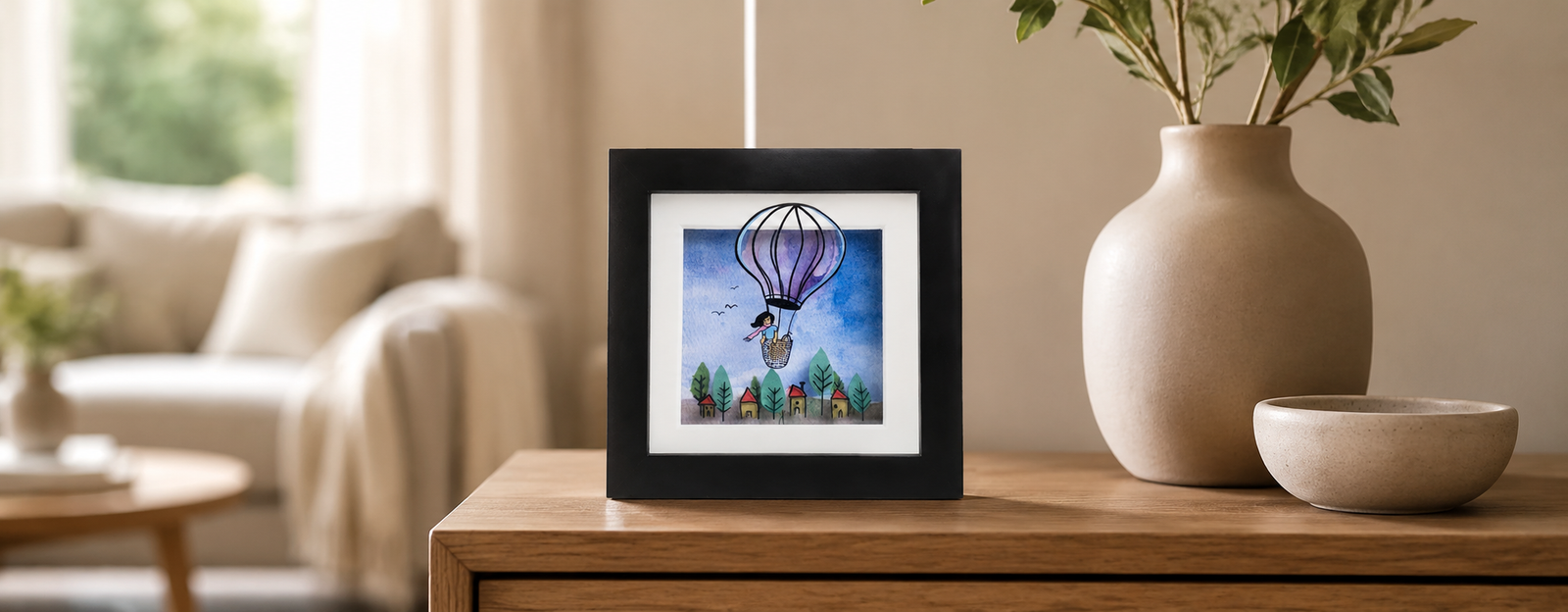 Soar! — 3D glass painting by Jean-Pierre Weill: a hot air balloon rising, for adventurers of all kinds