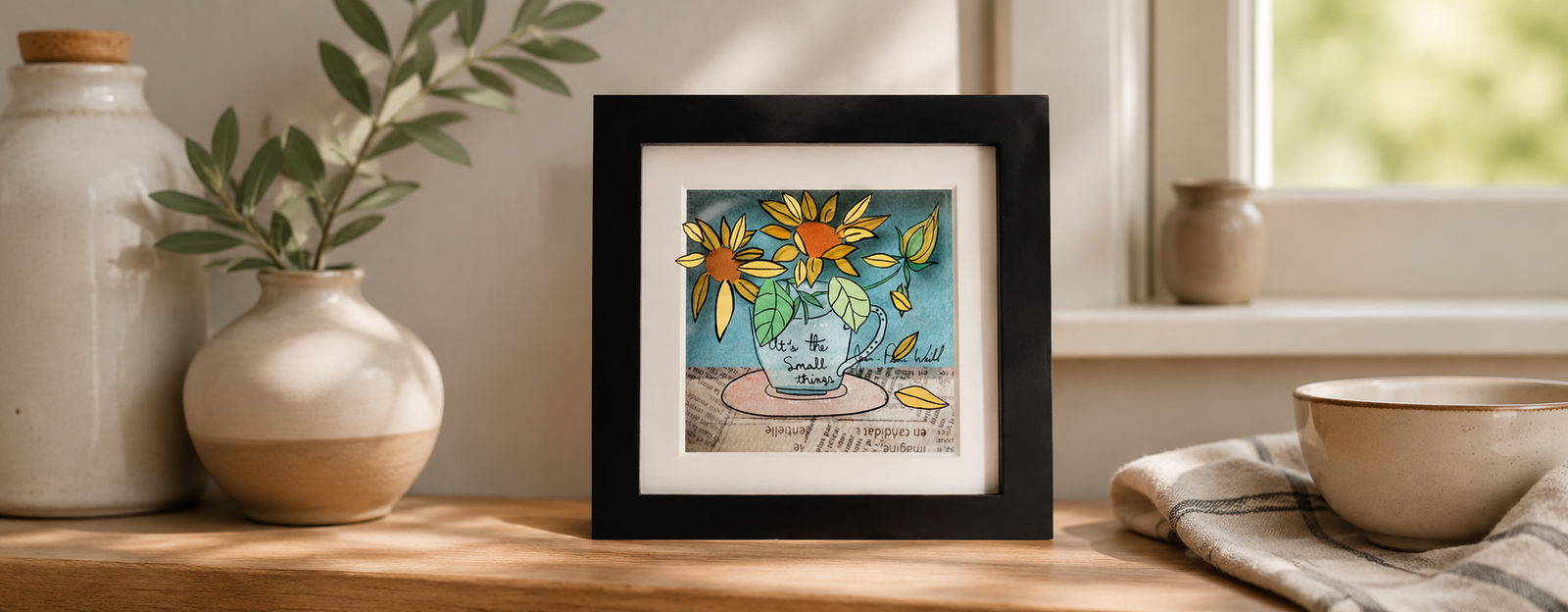 Small Things — 3D glass painting by Jean-Pierre Weill: a figure pausing to notice the small details of the world