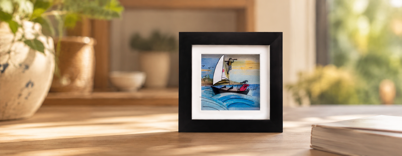 Sailing — 3D glass painting by Jean-Pierre Weill: a sailboat exploring the sea together