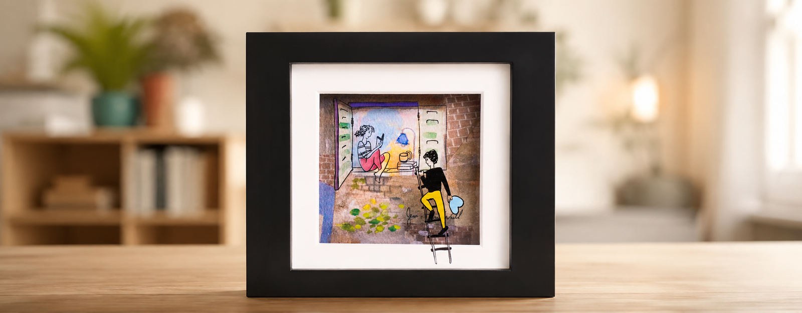 Rendezvous — 3D glass painting by Jean-Pierre Weill: two figures meeting, going out of their way for each other