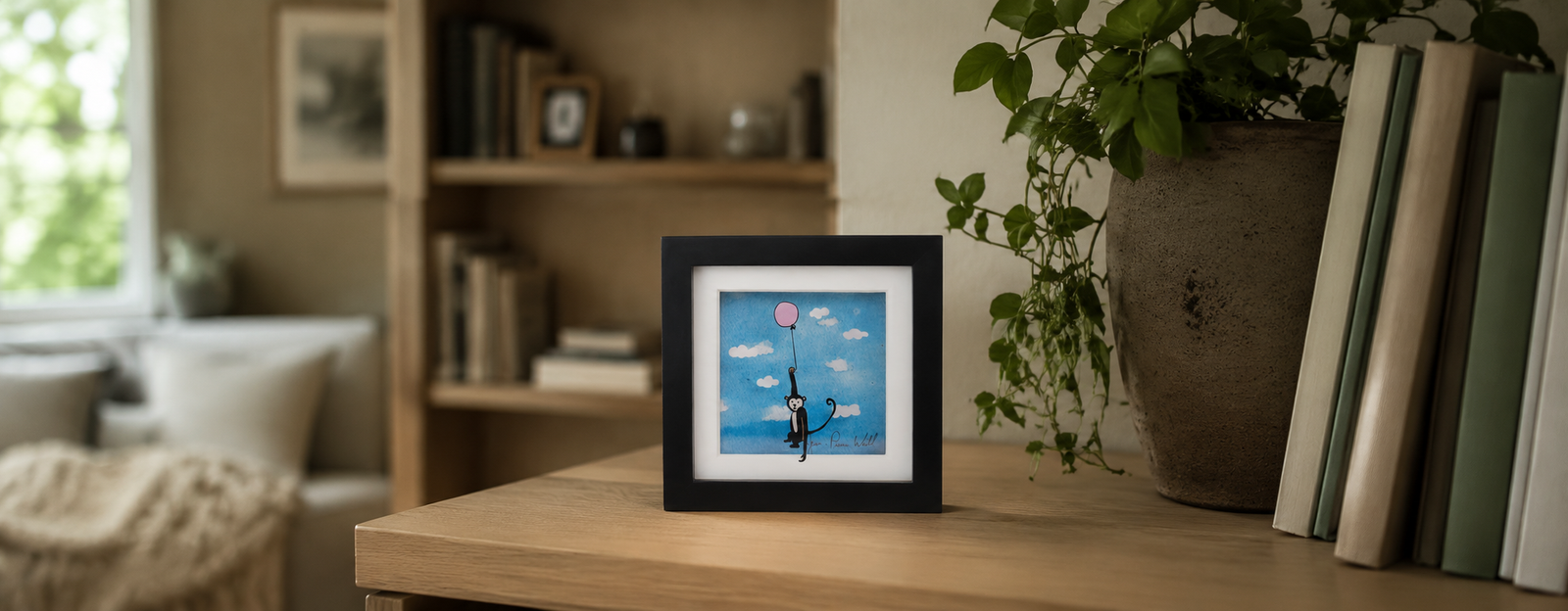Monkey — 3D glass painting by Jean-Pierre Weill: a monkey resting and watching the world float by