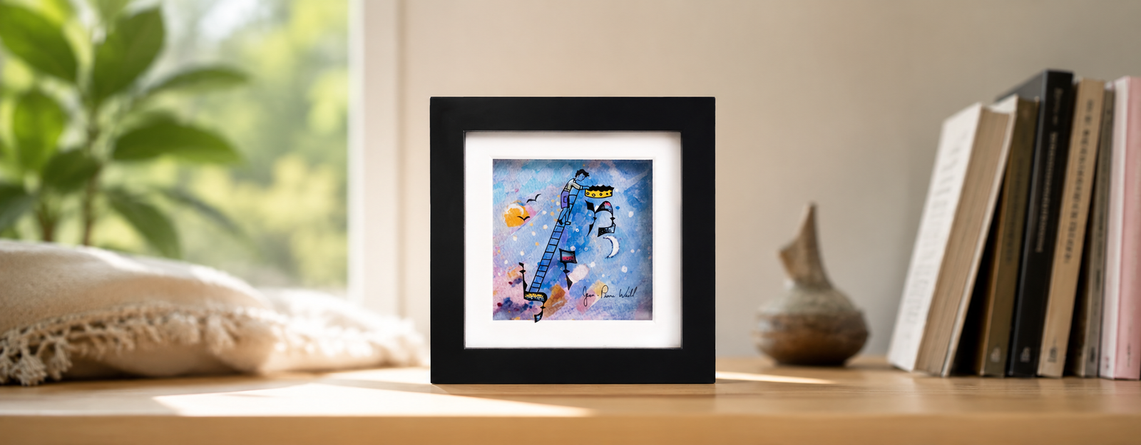 Mazal — 3D glass painting by Jean-Pierre Weill: good fortune receiving a crown of gratitude