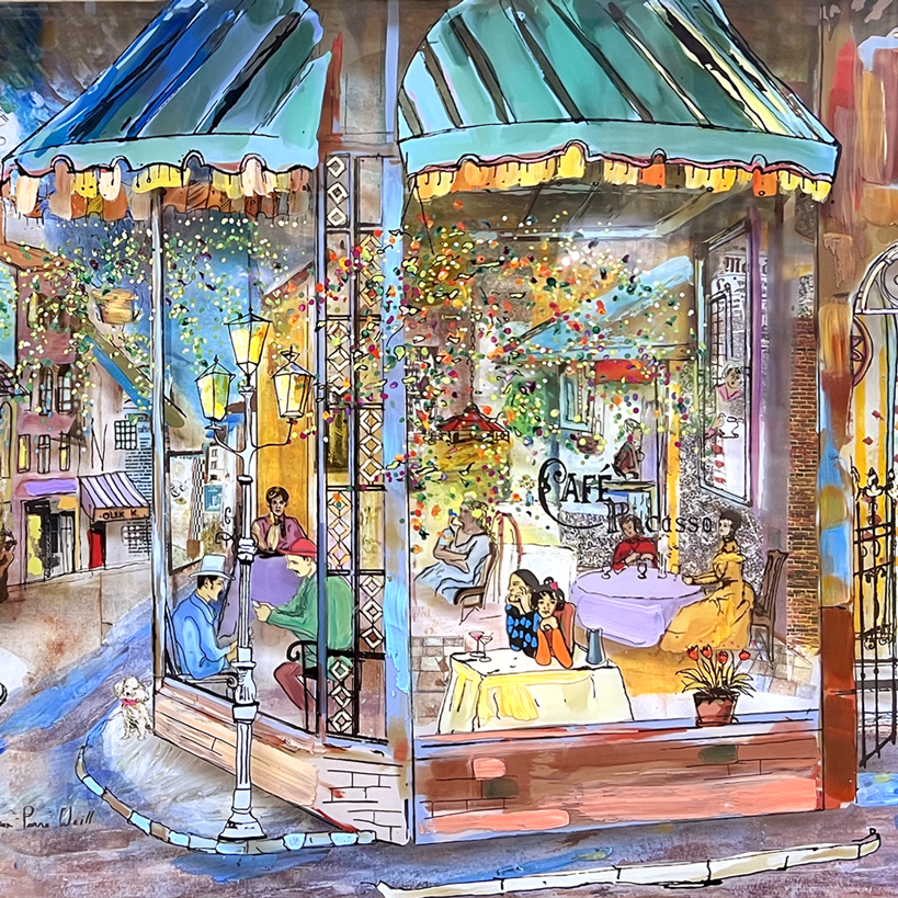 マリオ・パッソーニ作 「Café De Paris」(油絵) Cafe Picasso - Jean-Pierre Weill Studios